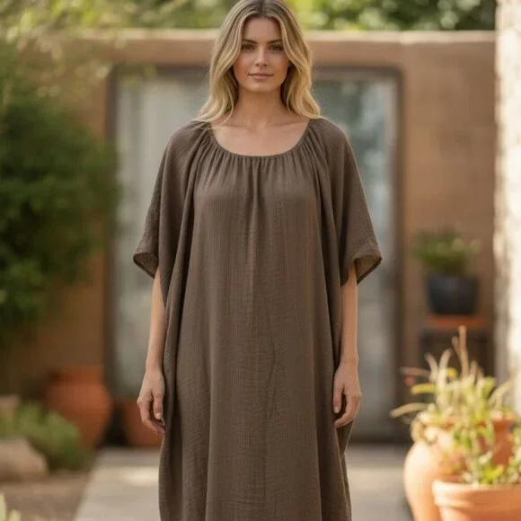 European Linen-Blend Caftan Maxi Dress | Greece Boutique - Picture 2 of 6